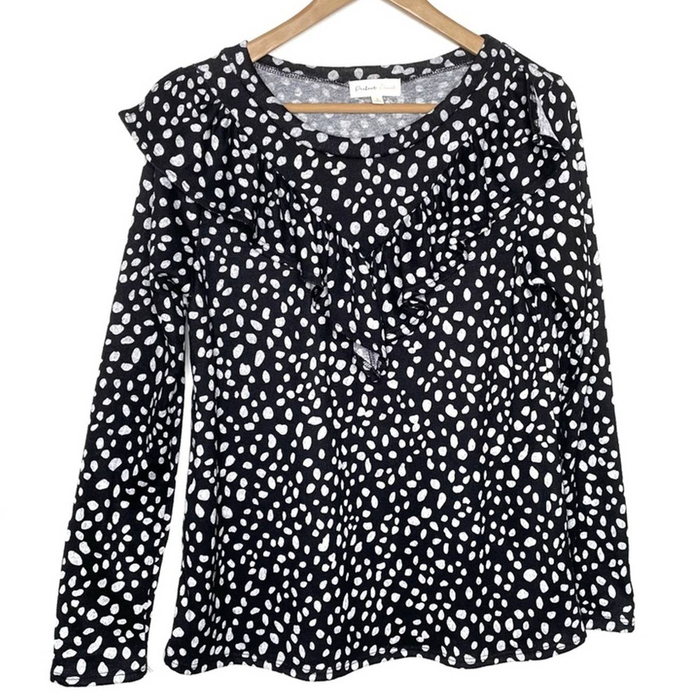 Perfect Peach Polka Dot Ruffle Crew Neck Sweater Size S